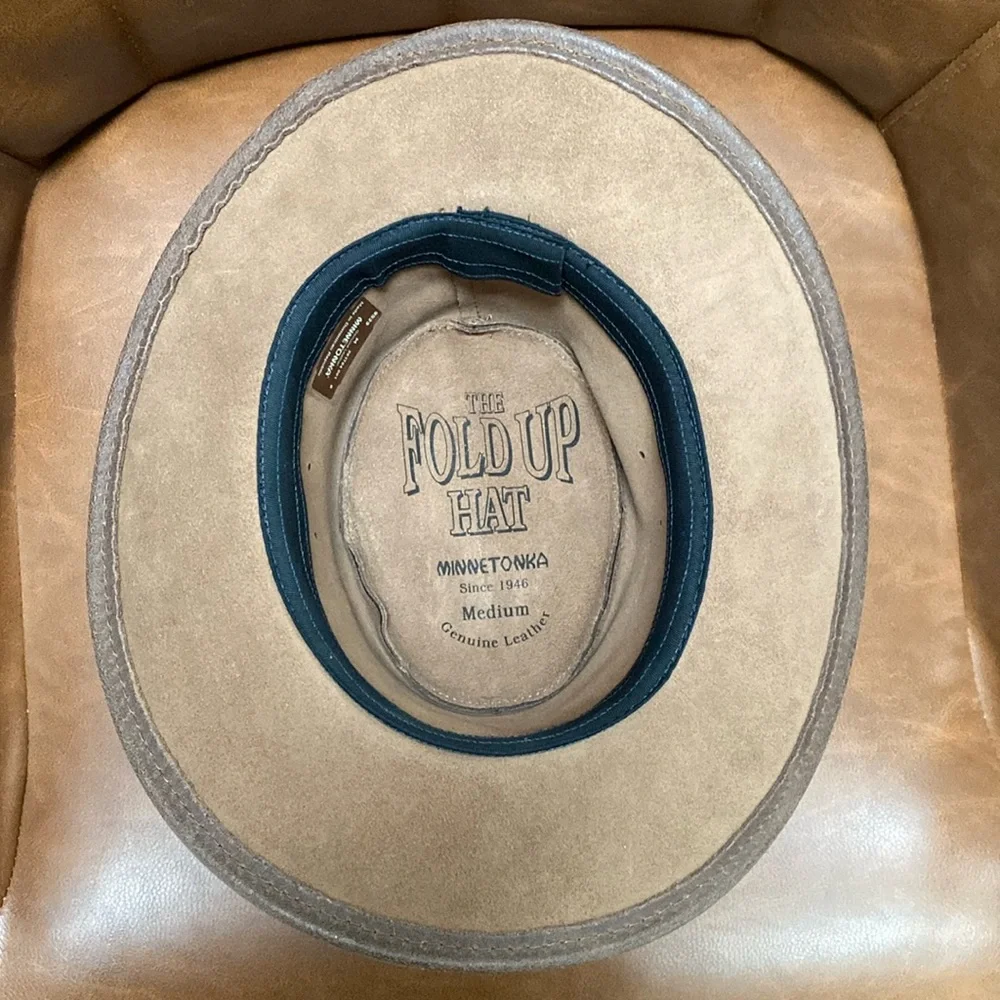 Minnetonka Unisex Tan Leather Fold Up Hat - Picture 7 of 17